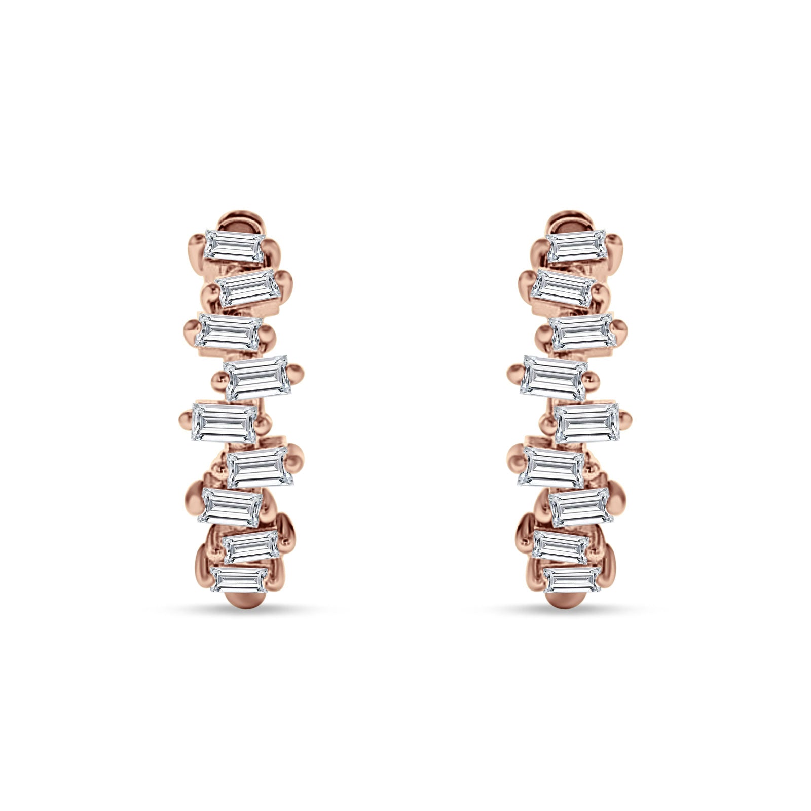 Baguette Zig Zag Huggie Hoop Earring Cubic Zirconia 925 Sterling Silver
