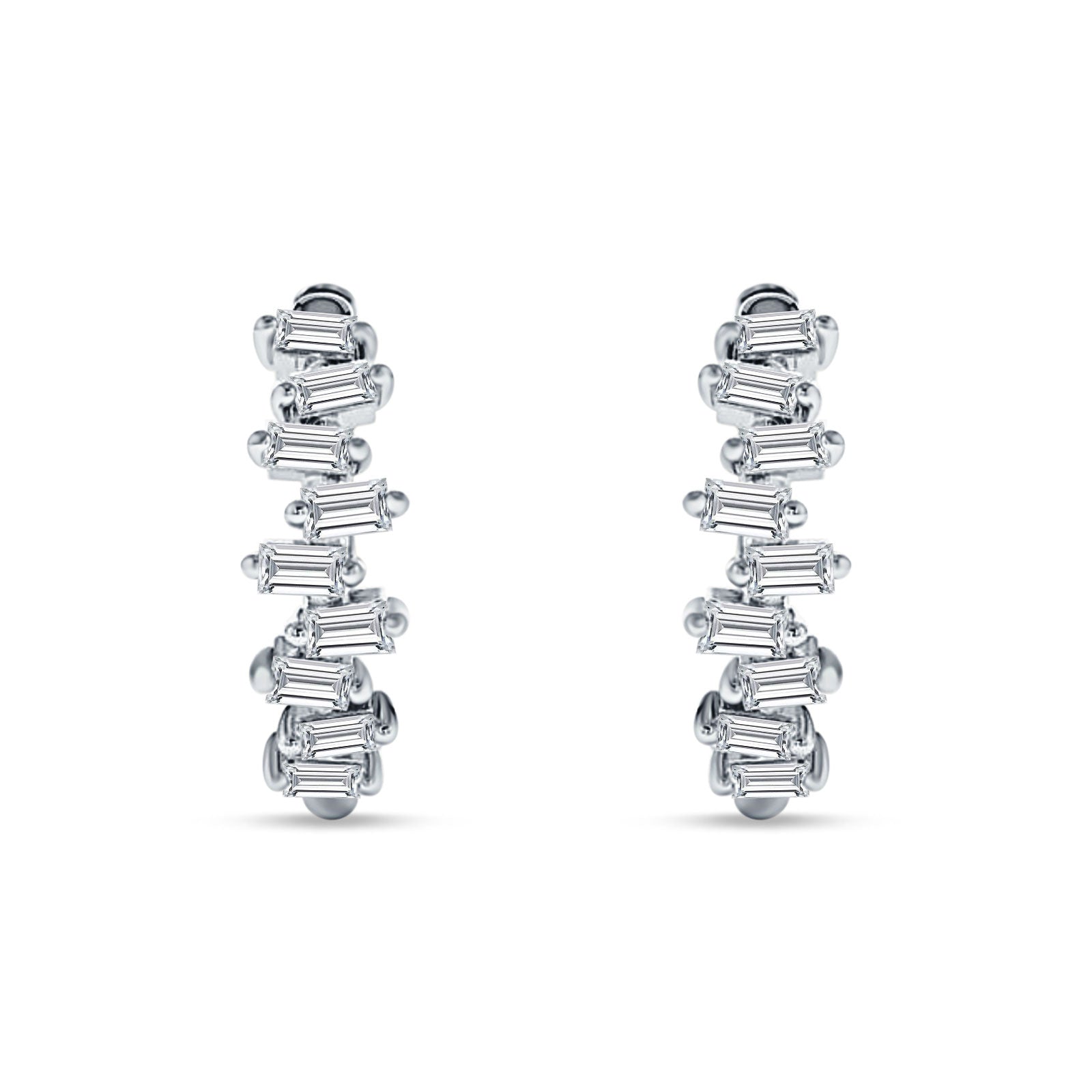 Baguette Zig Zag Huggie Hoop Earring Cubic Zirconia 925 Sterling Silver