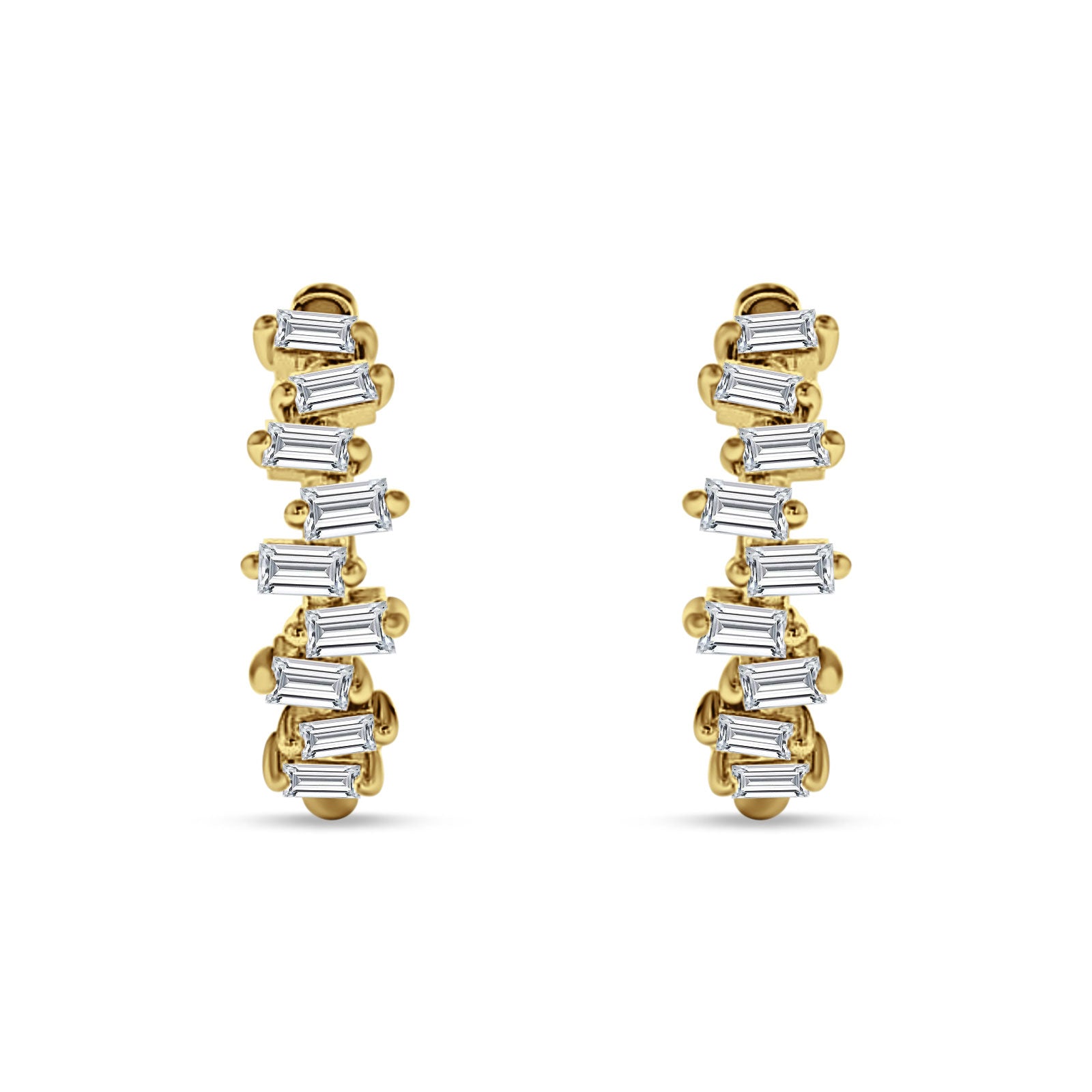 Baguette Zig Zag Huggie Hoop Earring Cubic Zirconia 925 Sterling Silver