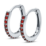 Half Eternity Huggie Hoop Earrings Round Simulated Cubic Zirconia 925 Sterling Silver (16mm)