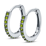 Half Eternity Huggie Hoop Earrings Round Simulated Cubic Zirconia 925 Sterling Silver (16mm)