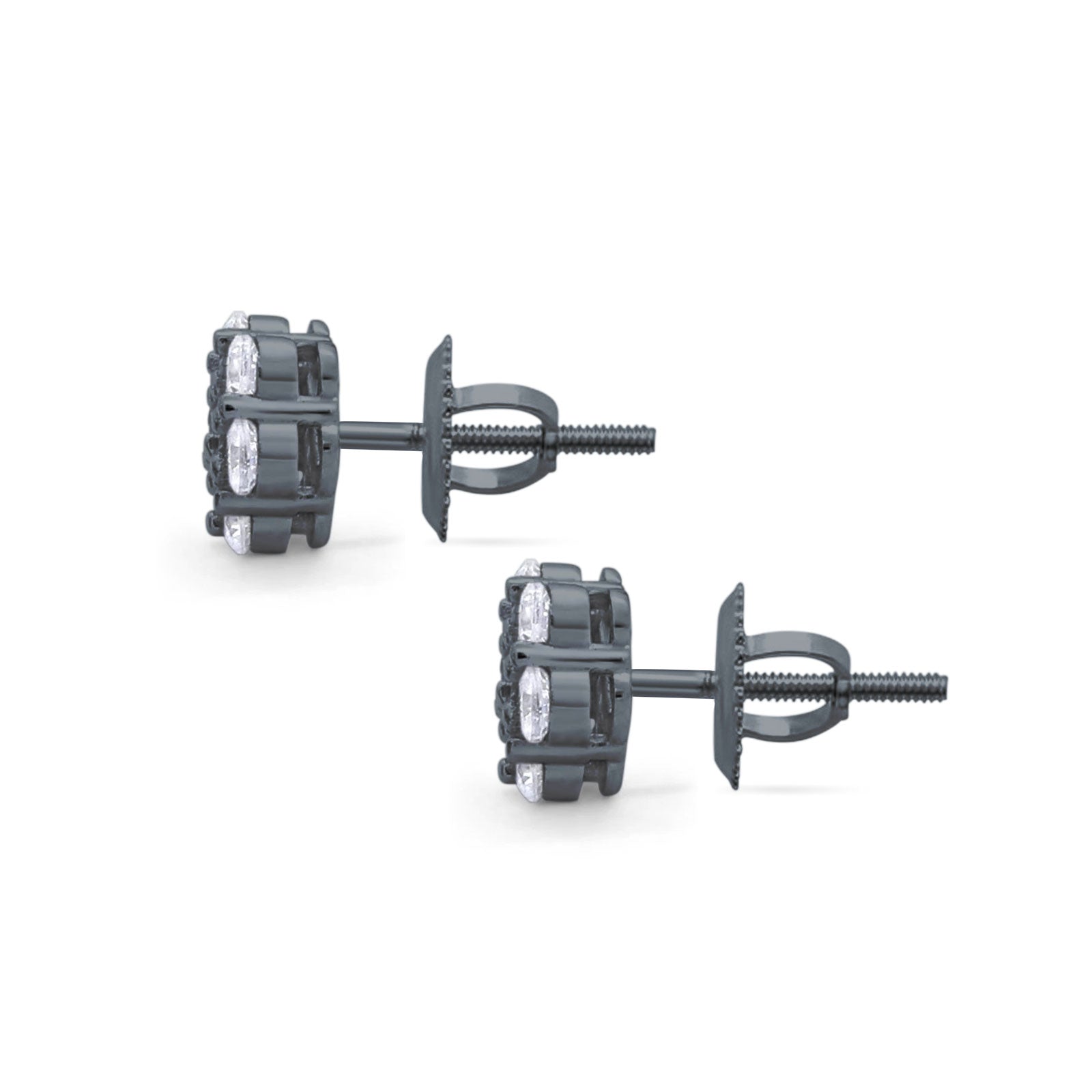 Cluster Earrings 7-Stone Round Cubic Zirconia 925 Sterling Silver Screwback Flower Stud Earring