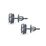 Cluster Earrings 7-Stone Round Cubic Zirconia 925 Sterling Silver Screwback Flower Stud Earring