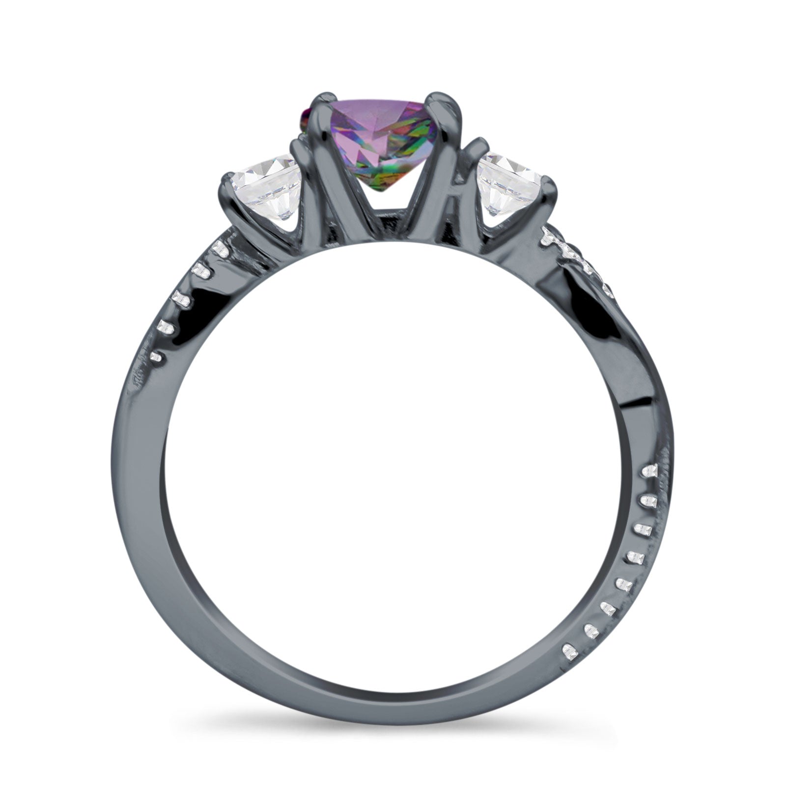 Infinity Round Three Stone Ring Cubic Zirconia 925 Sterling Silver