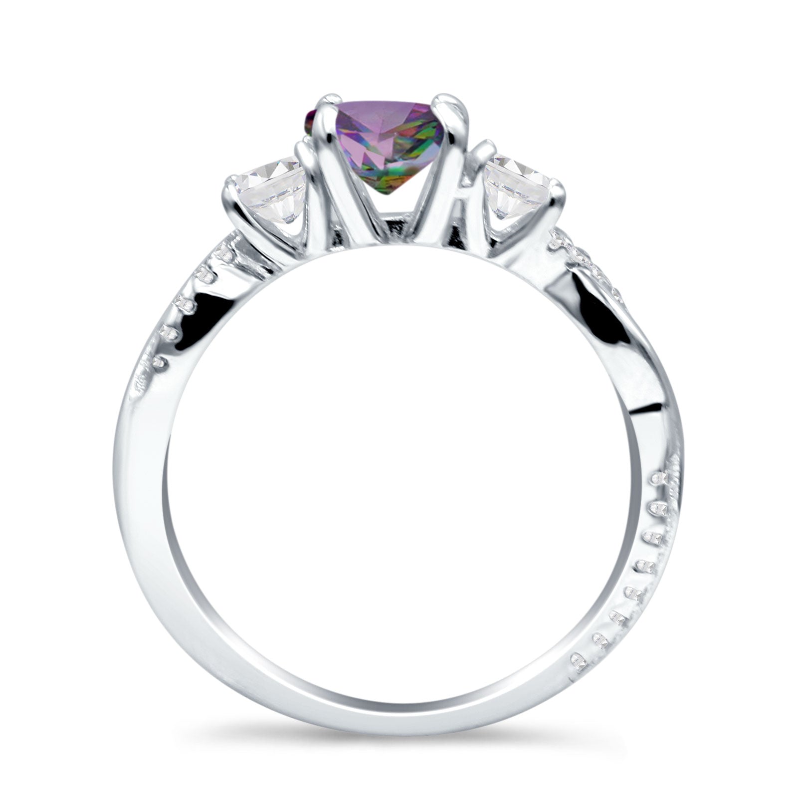 Infinity Round Three Stone Ring Cubic Zirconia 925 Sterling Silver