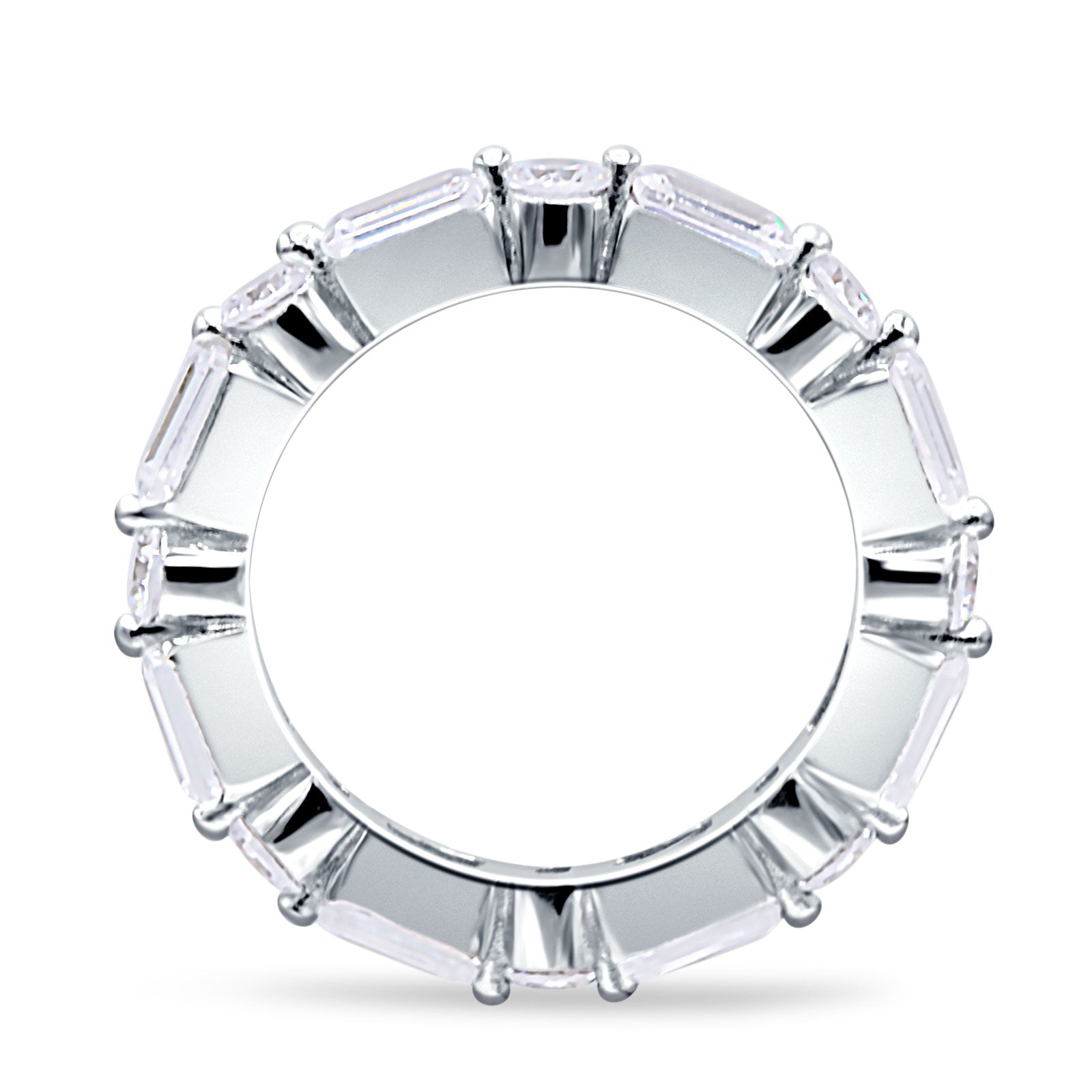 Full Eternity 3mm Emerald Cut & Round Cubic Zirconia Wedding Band 925 Sterling Silver