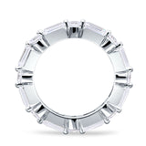 Full Eternity 3mm Emerald Cut & Round Cubic Zirconia Wedding Band 925 Sterling Silver