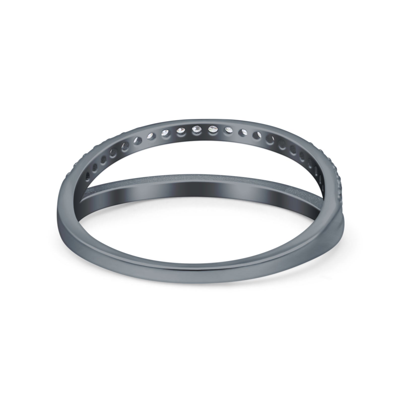 Half Eternity Ring Wedding Engagement Band Round Simulated Cubic Zirconia 925 Sterling Silver (6mm)