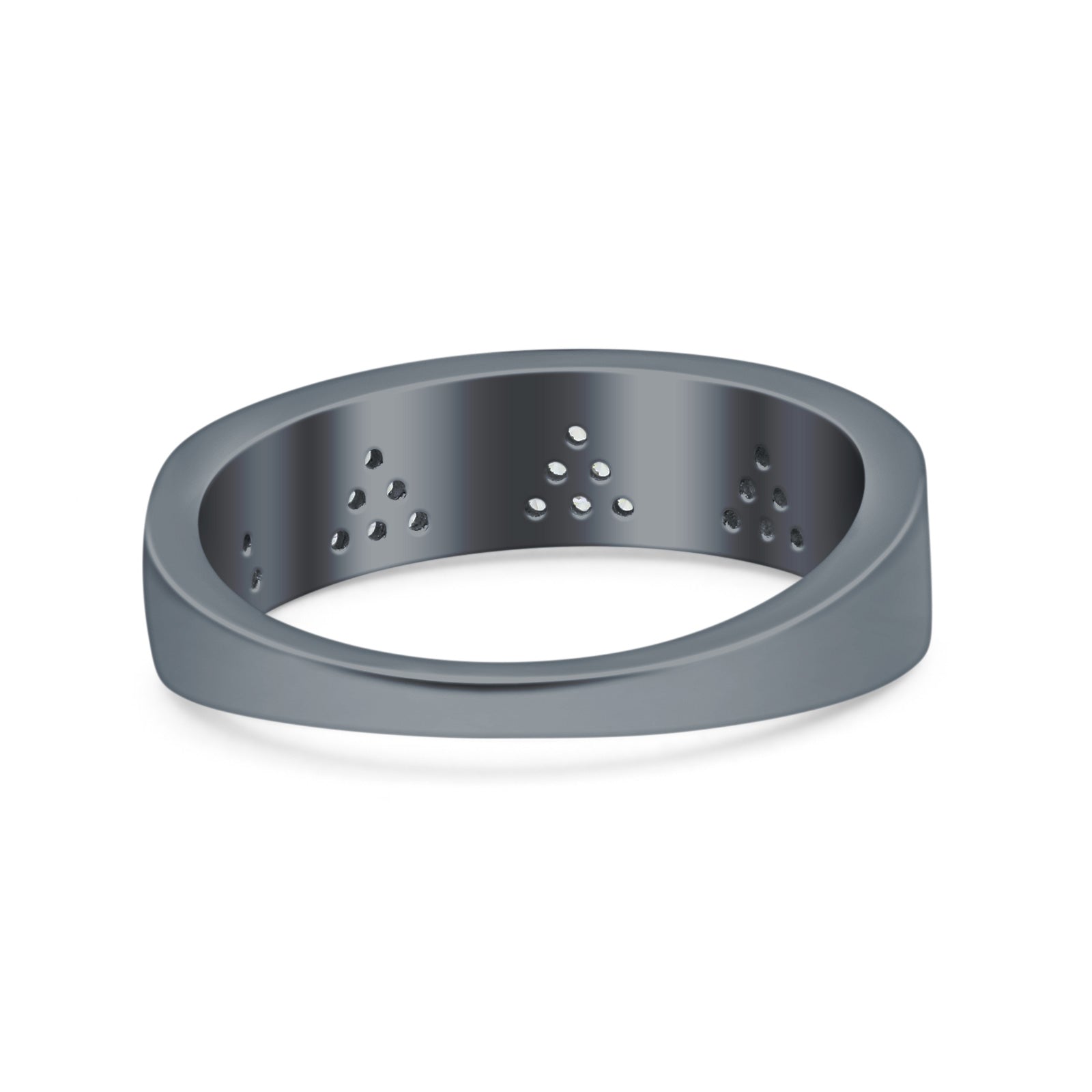 Half Eternity Ring Wedding Engagement Band Triangle White Opal Simulated Cubic Zirconia 925 Sterling Silver