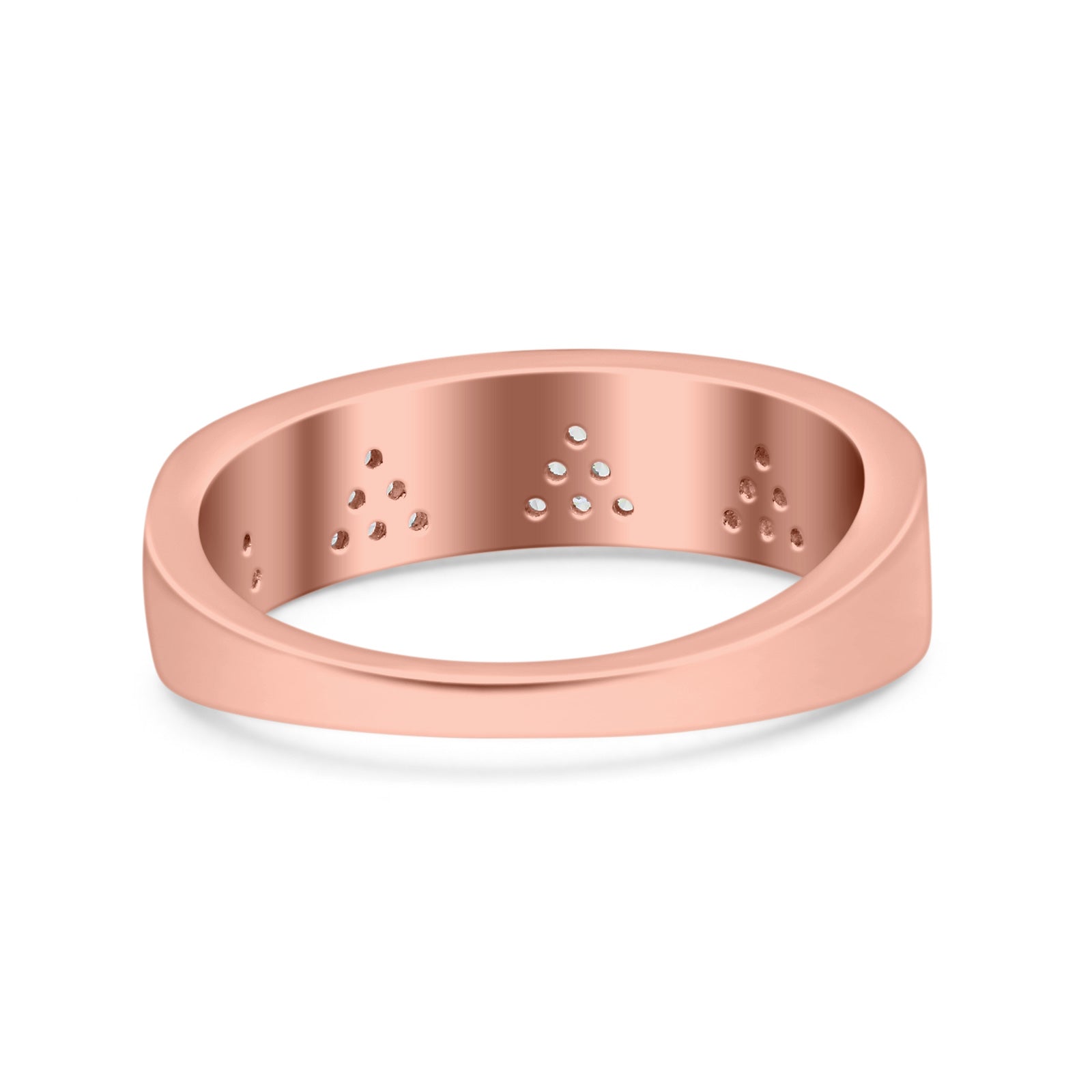 Half Eternity Ring Wedding Engagement Band Triangle White Opal Simulated Cubic Zirconia 925 Sterling Silver