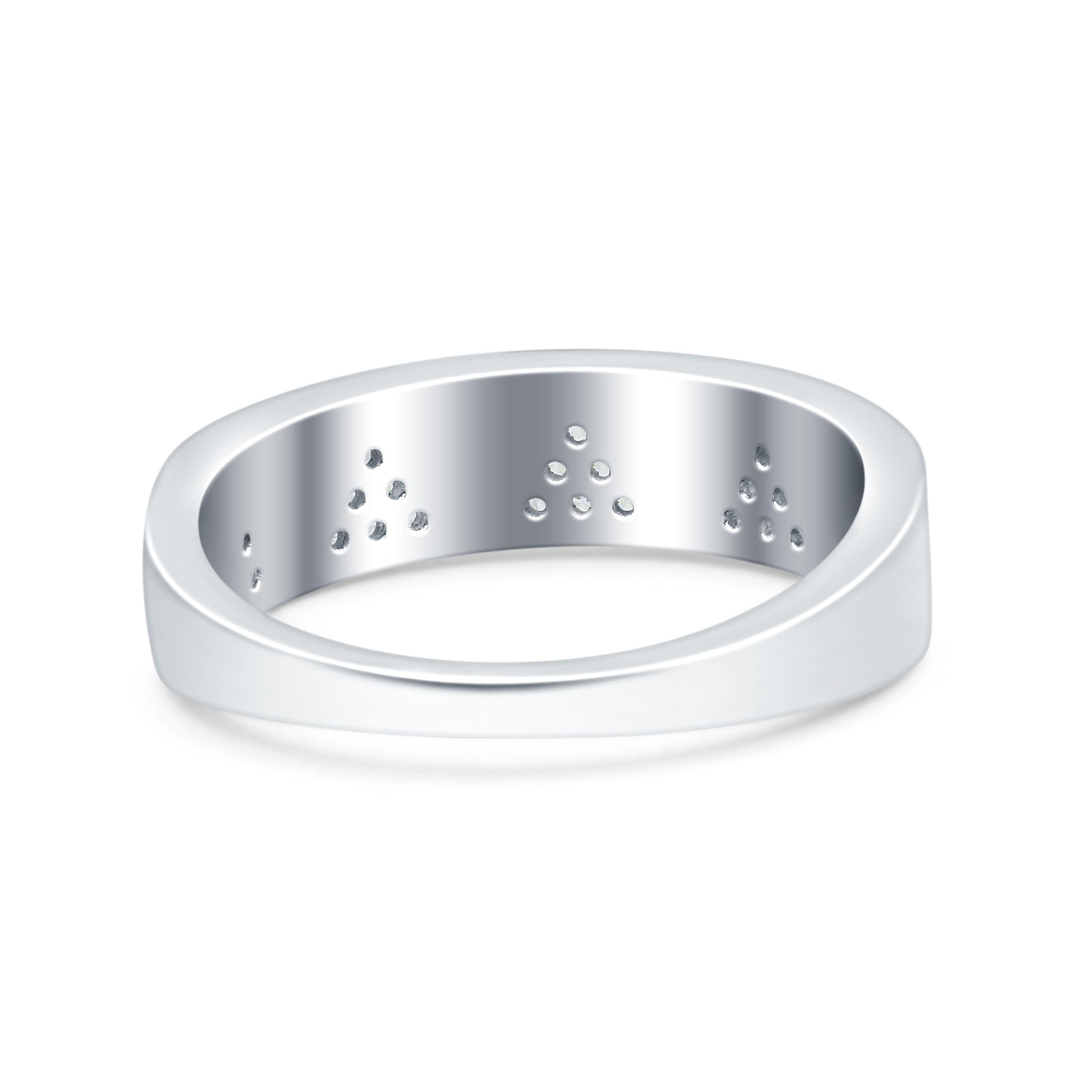 Half Eternity Ring Wedding Engagement Band Triangle White Opal Simulated Cubic Zirconia 925 Sterling Silver