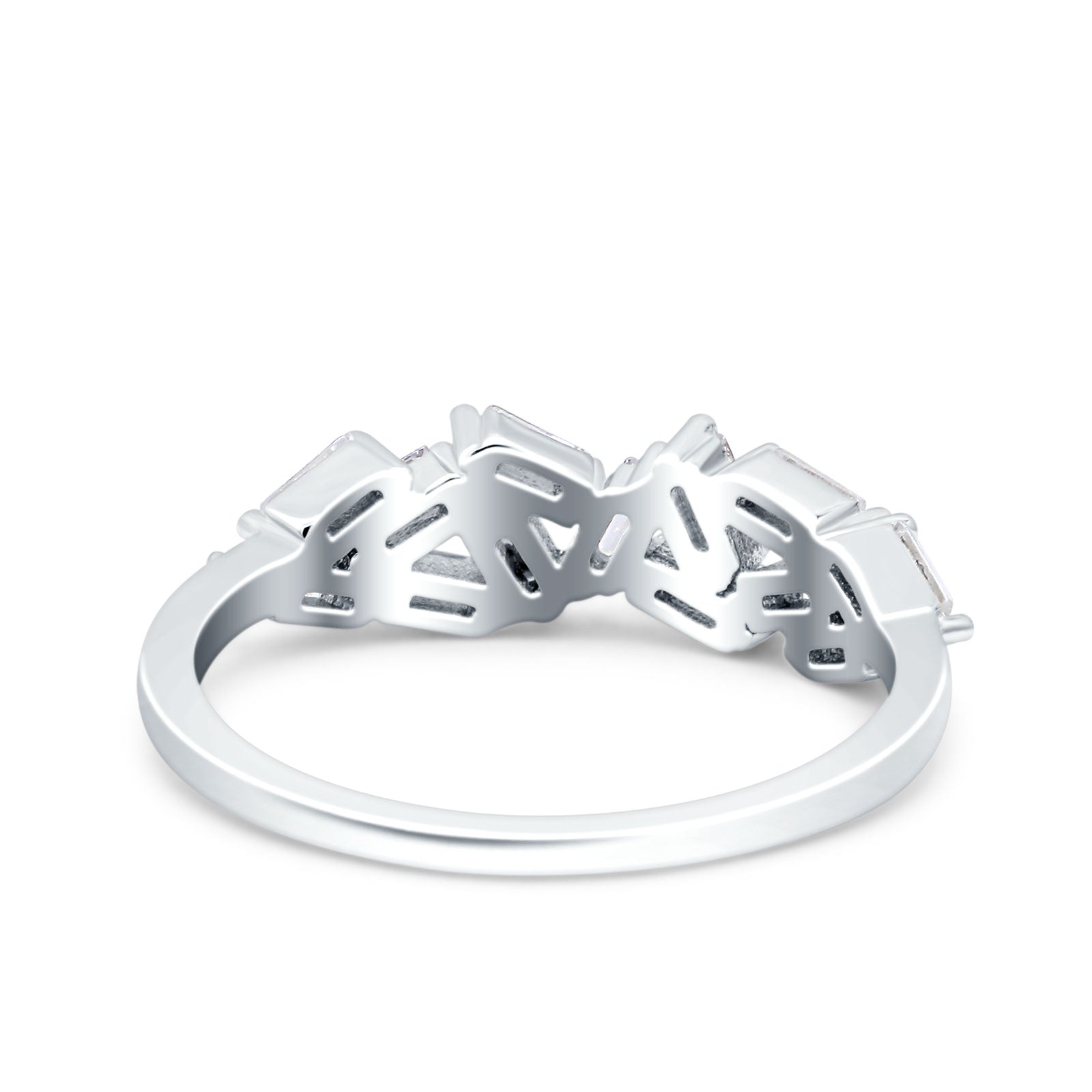 Half Eternity Ring Wedding Engagement Band Baguette Simulated Cubic Zirconia 925 Sterling Silver (6mm)