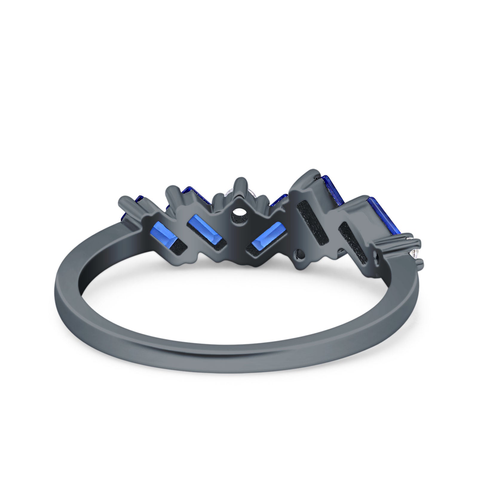 Half Eternity Baguette Ring Band Simulated Blue Sapphire CZ 925 Sterling Silver (5mm)