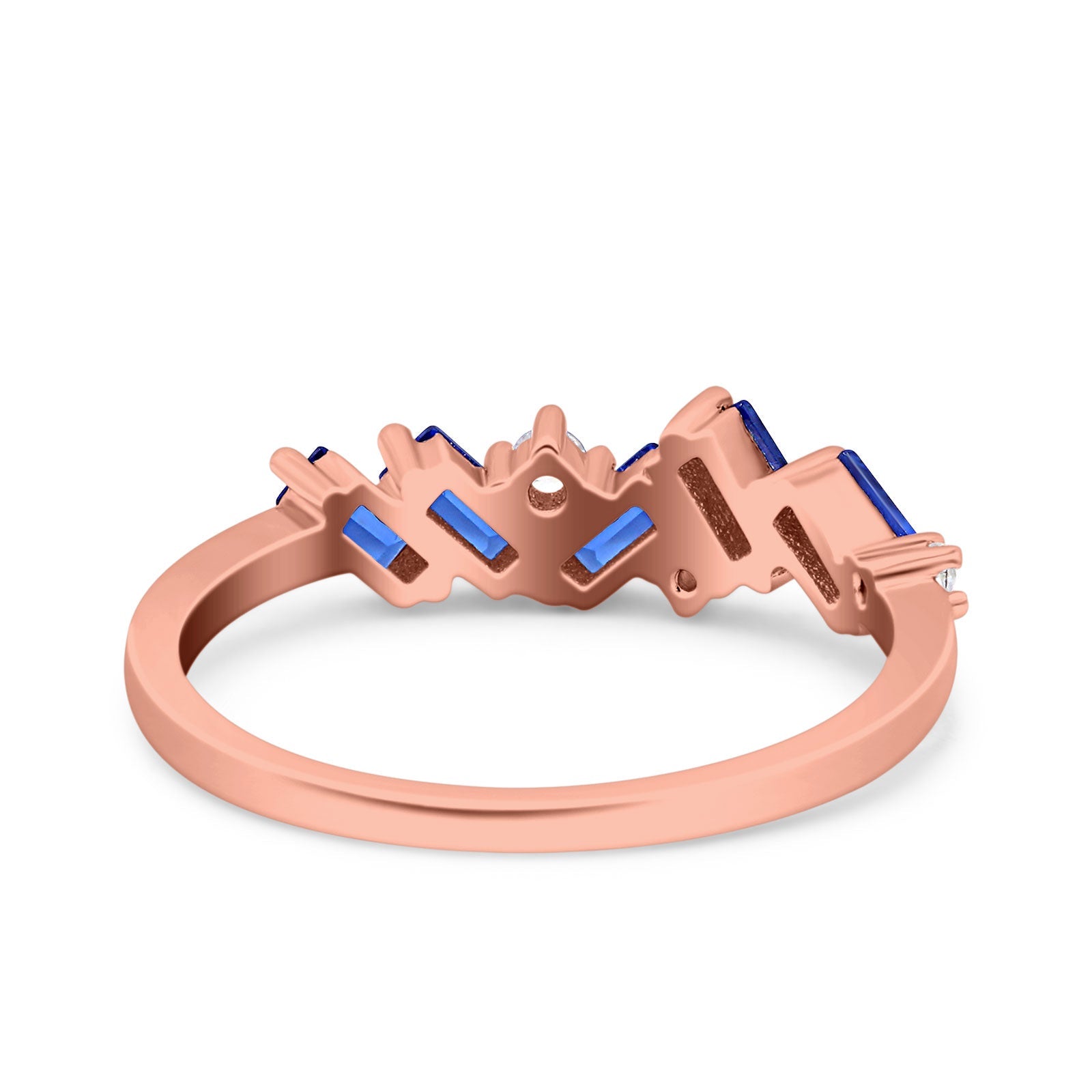 Half Eternity Baguette Ring Band Simulated Blue Sapphire CZ 925 Sterling Silver (5mm)