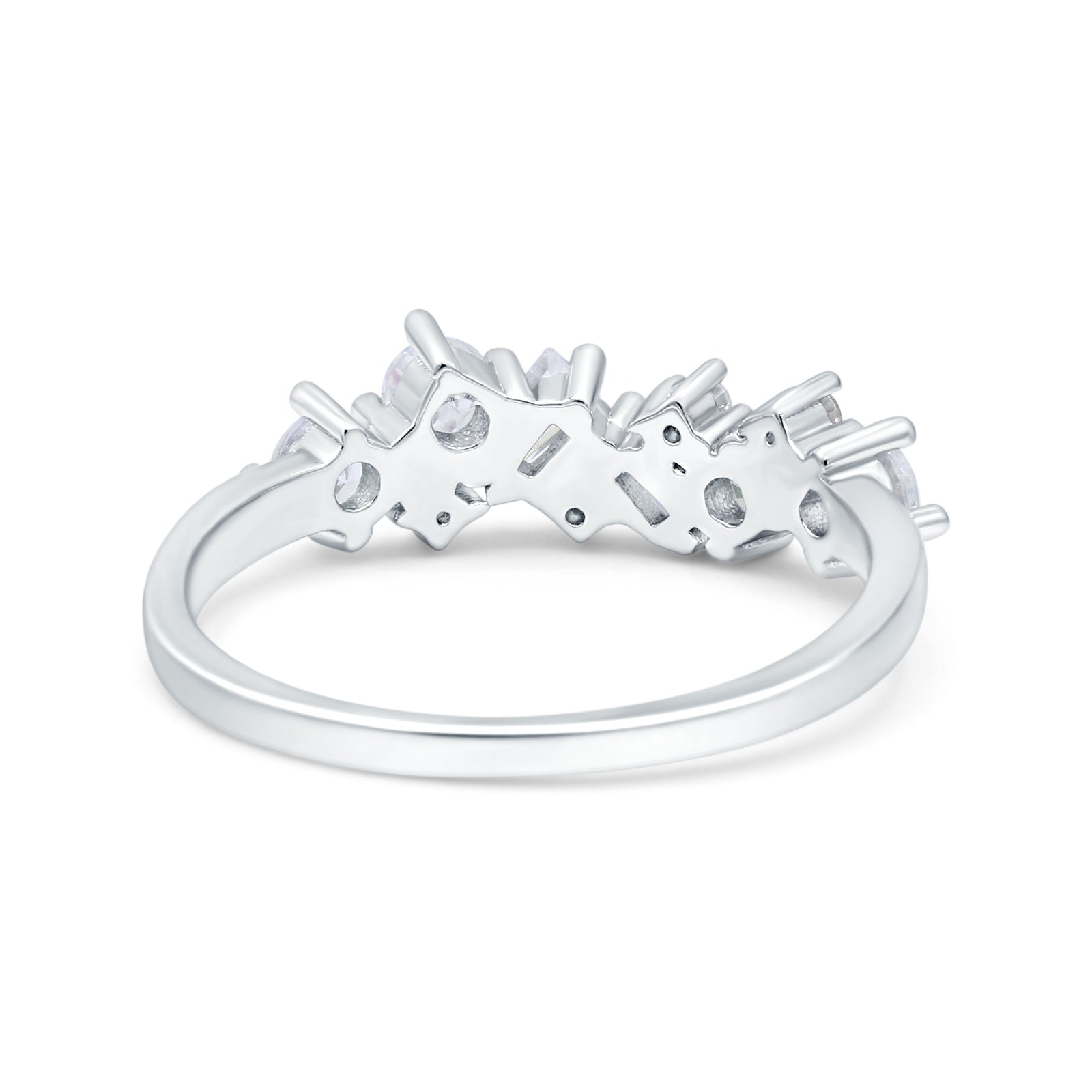 Half Eternity Cluster Ring Wedding Engagement Band Baguette Simulated CZ 925 Sterling Silver (6mm)