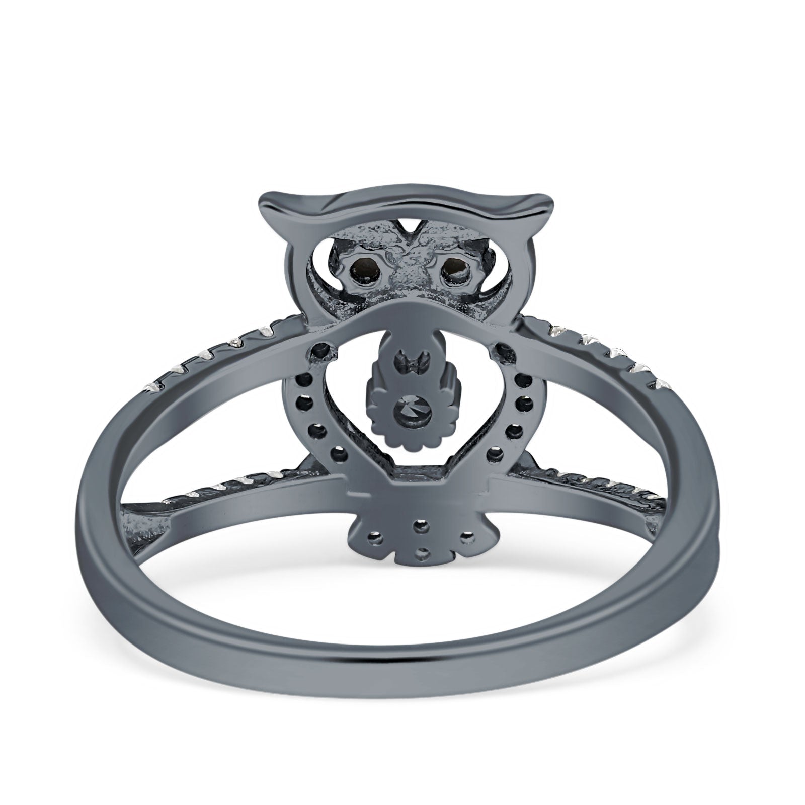 Owl Black Spinel Eye Ring Cubic Zirconia 925 Sterling Silver