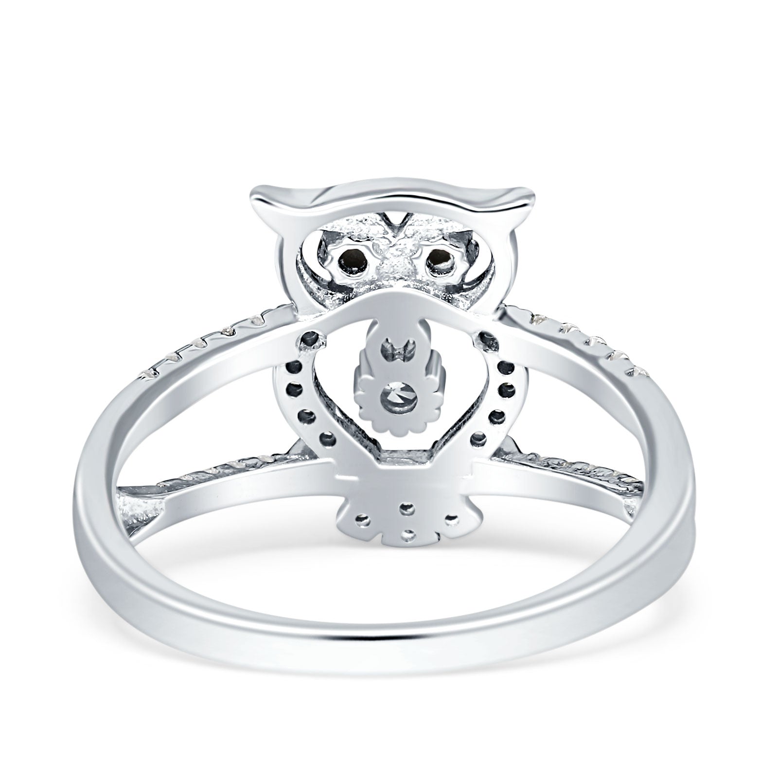 Owl Black Spinel Eye Ring Cubic Zirconia 925 Sterling Silver