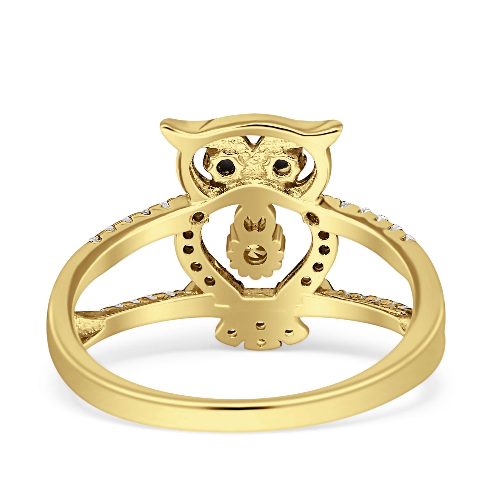 Owl Black Spinel Eye Ring Cubic Zirconia 925 Sterling Silver