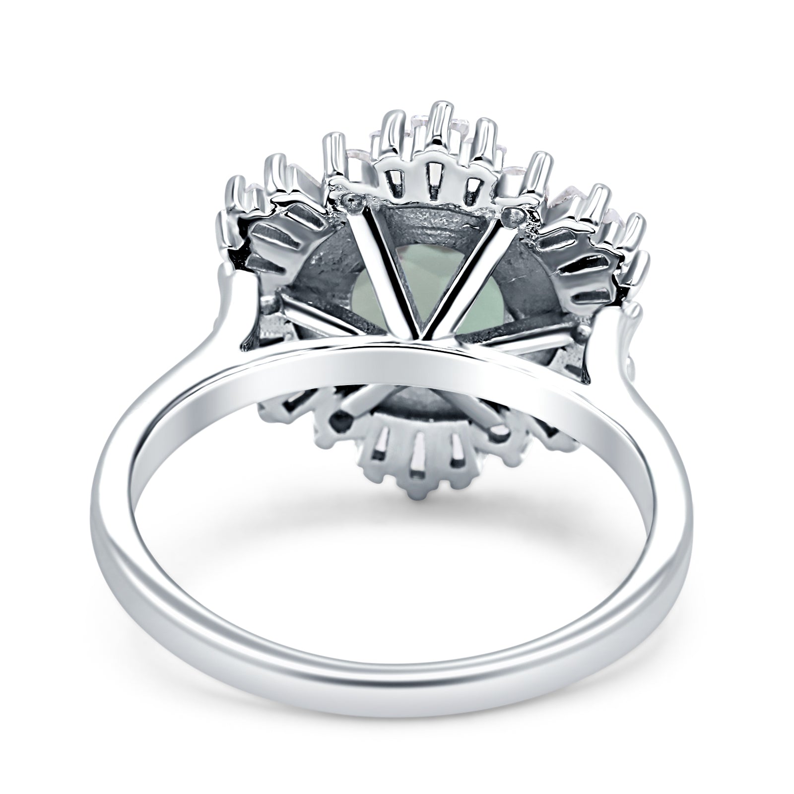 Floral Art Deco Round Natural Green Amethyst Prasiolite Halo Engagement Ring