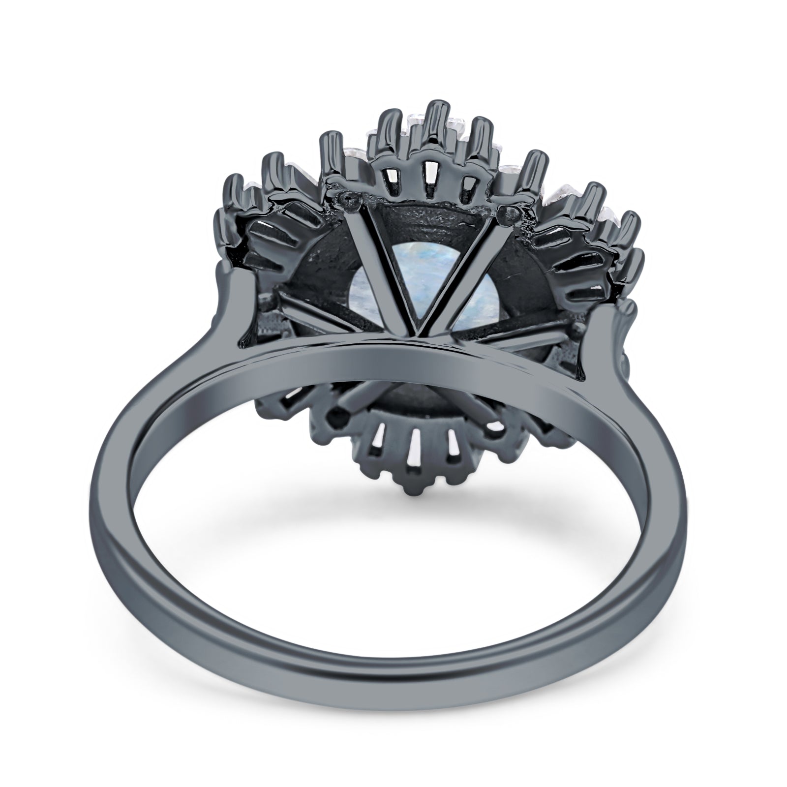 Floral Art Deco Round Natural Moonstone Halo Engagement Ring