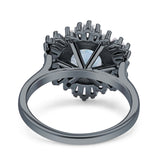 Floral Art Deco Round Natural Moonstone Halo Engagement Ring