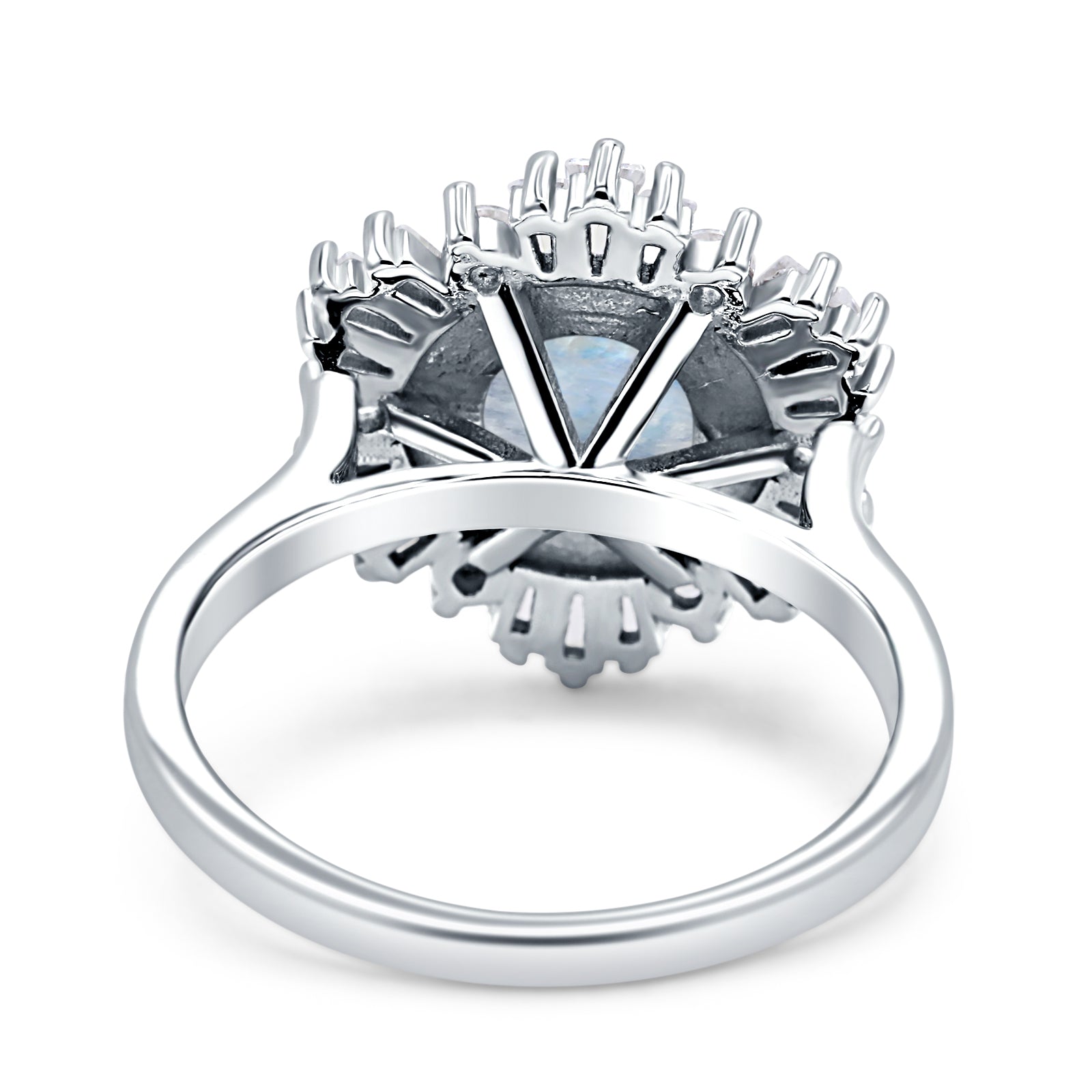 Floral Art Deco Round Natural Moonstone Halo Engagement Ring