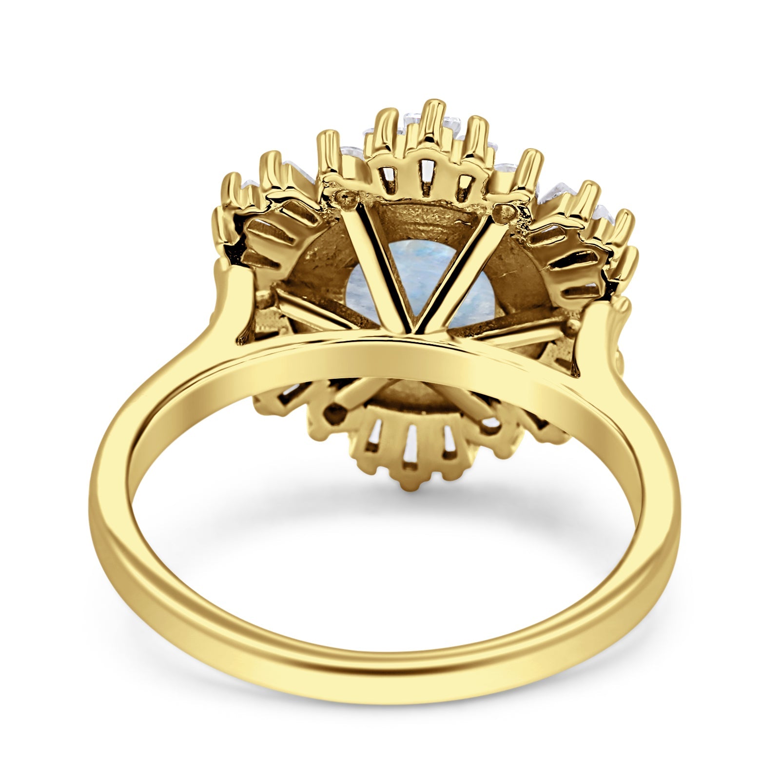 Floral Art Deco Round Natural Moonstone Halo Engagement Ring