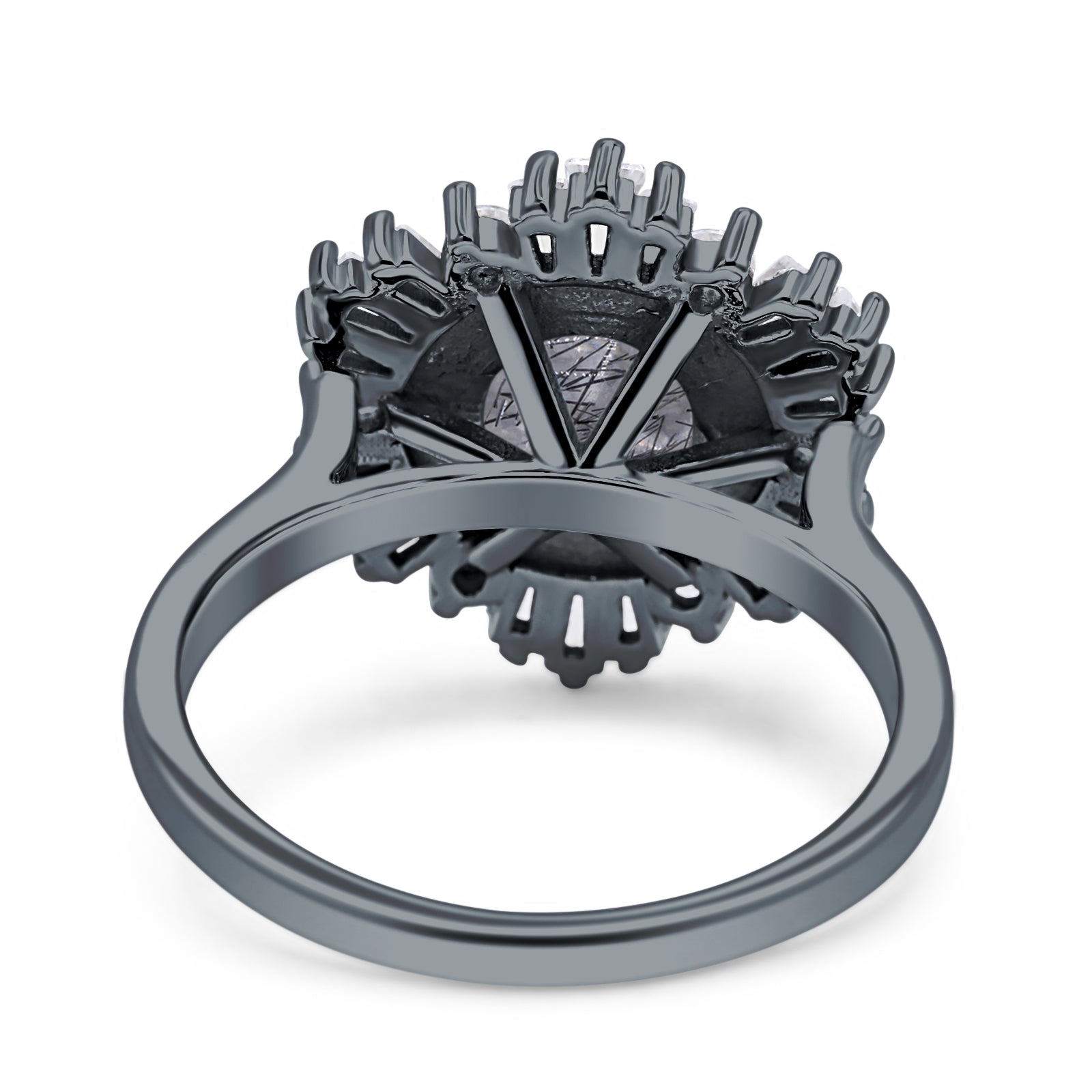 Floral Art Deco Round Natural Rutilated Quartz Halo Engagement Ring