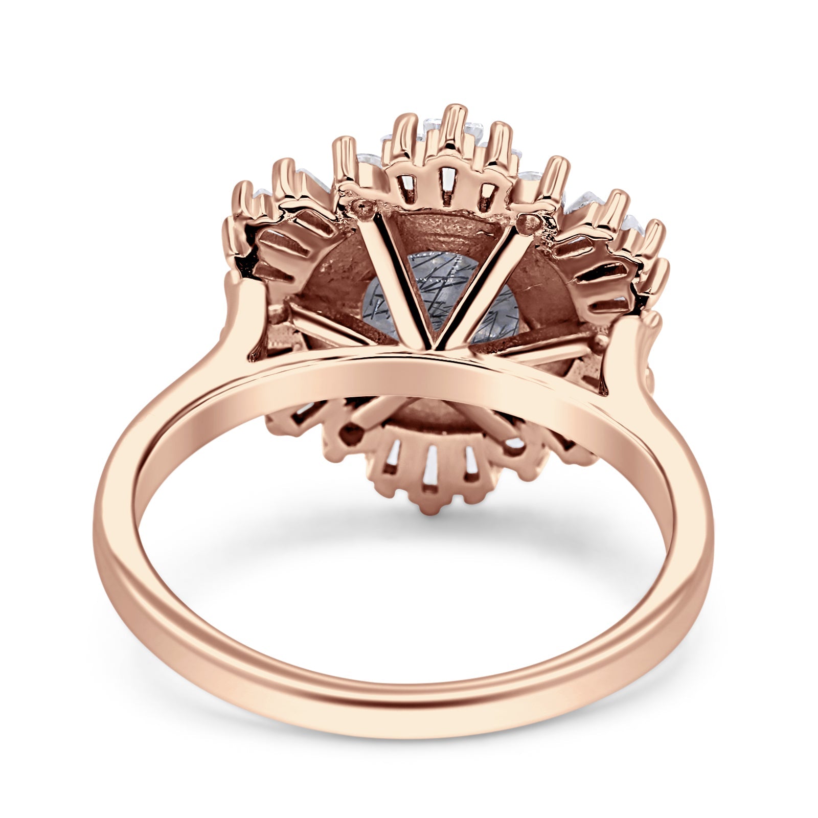 Floral Art Deco Round Natural Rutilated Quartz Halo Engagement Ring