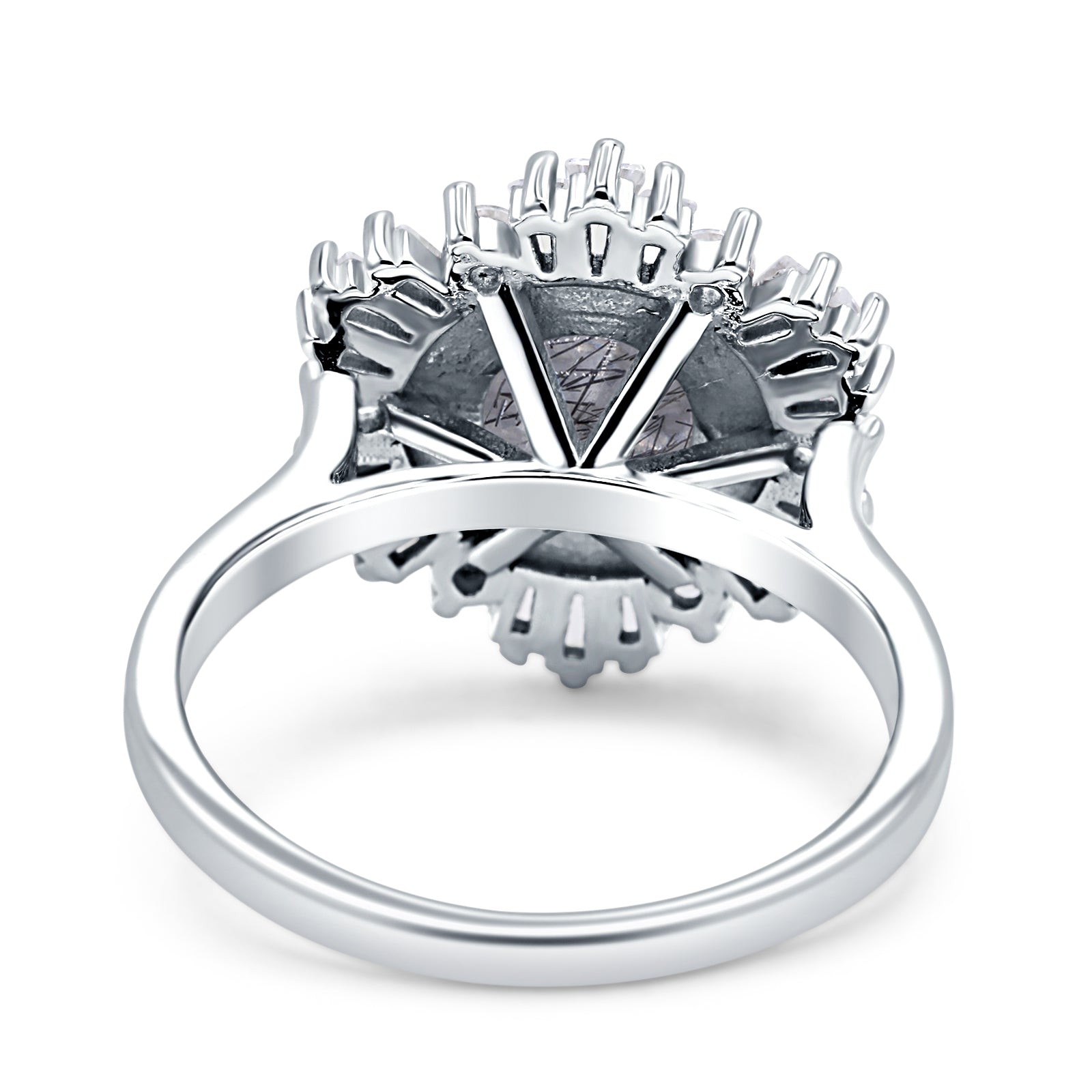 Floral Art Deco Round Natural Rutilated Quartz Halo Engagement Ring