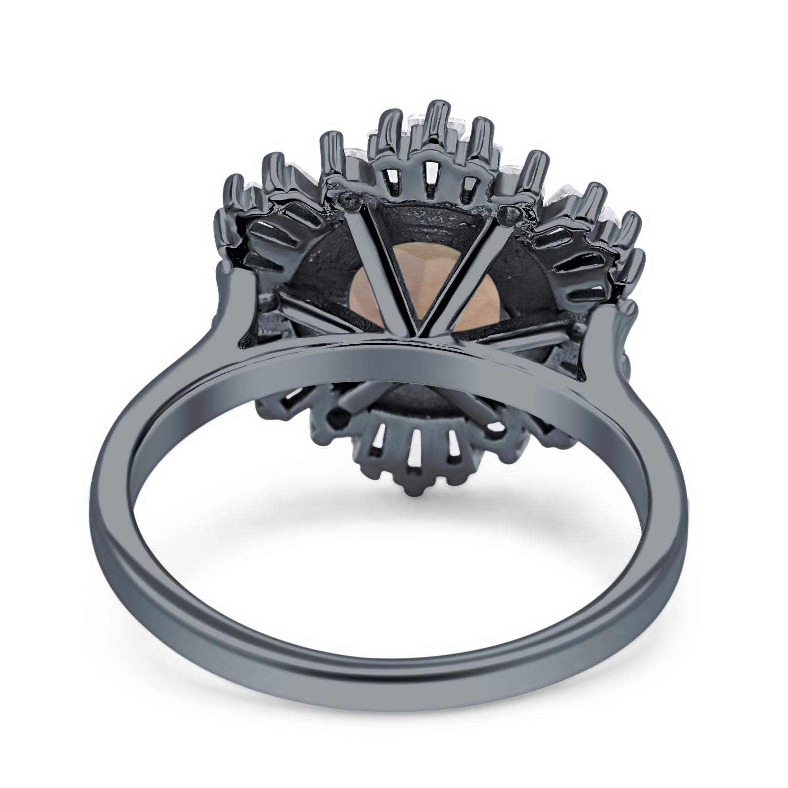 Floral Art Deco Round Natural Chocolate Brown Smoky Quartz Halo Engagement Ring