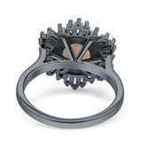 Floral Art Deco Round Natural Chocolate Brown Smoky Quartz Halo Engagement Ring