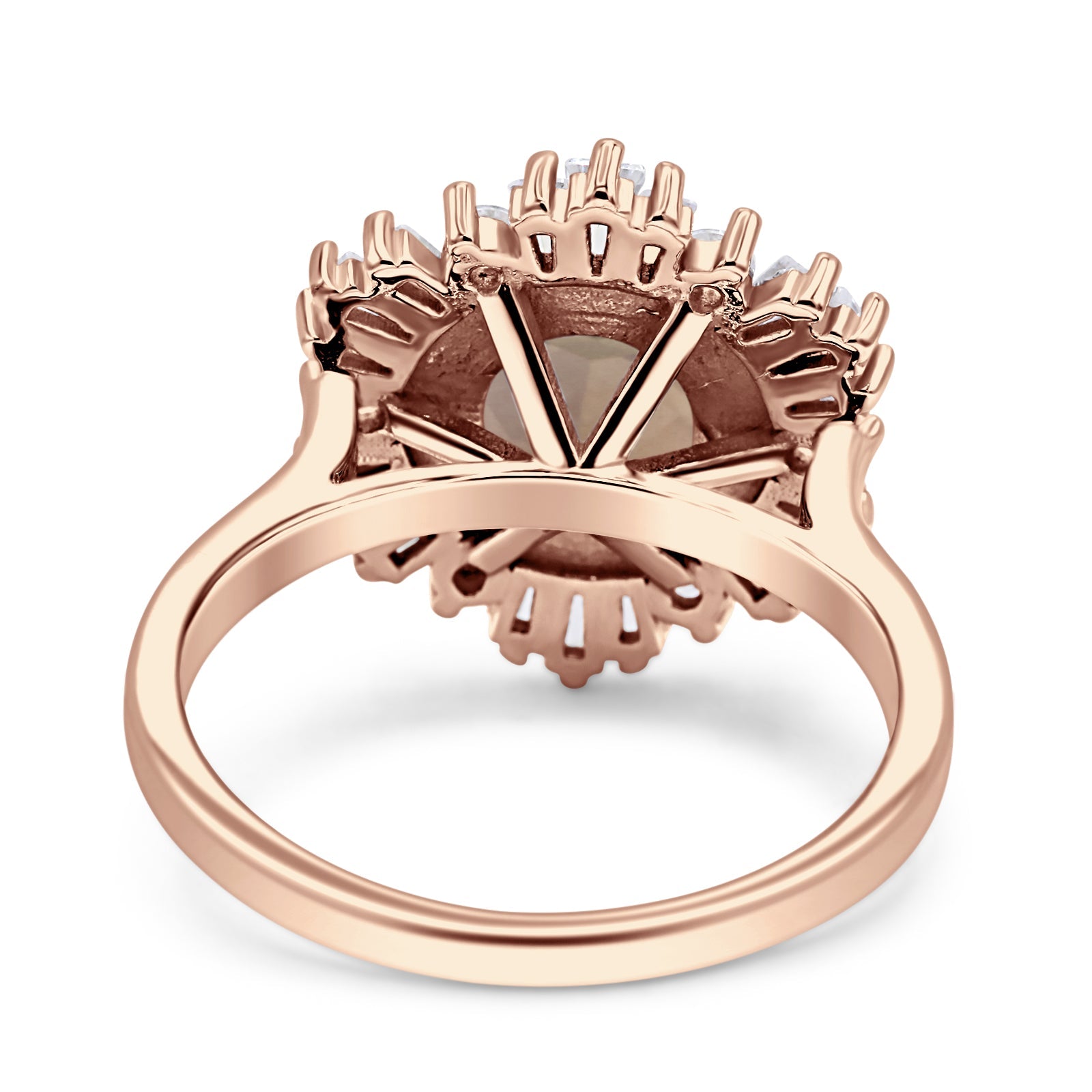 Floral Art Deco Round Natural Chocolate Brown Smoky Quartz Halo Engagement Ring