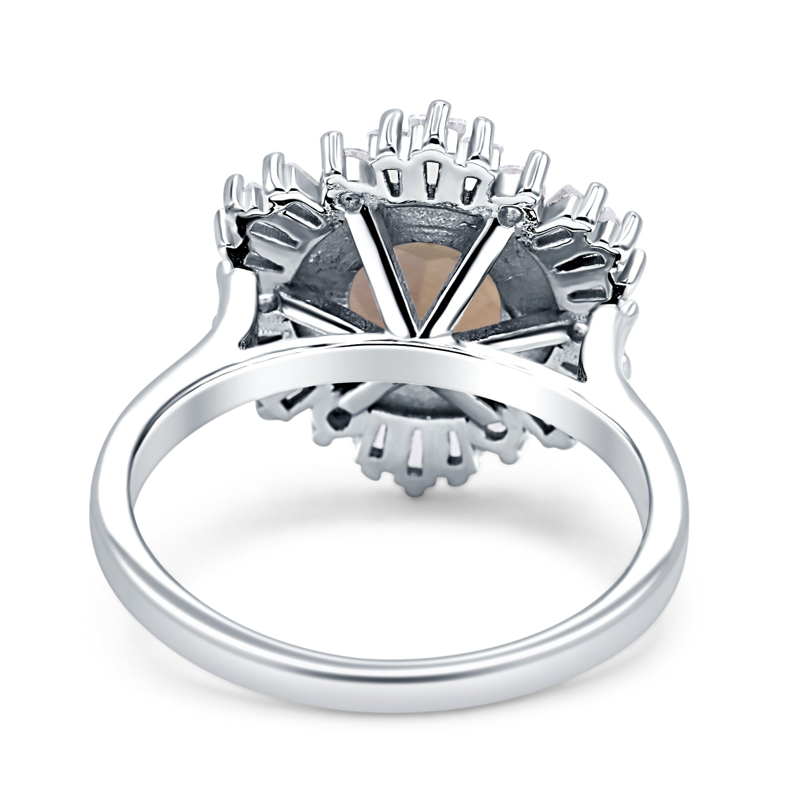 Floral Art Deco Round Natural Chocolate Brown Smoky Quartz Halo Engagement Ring