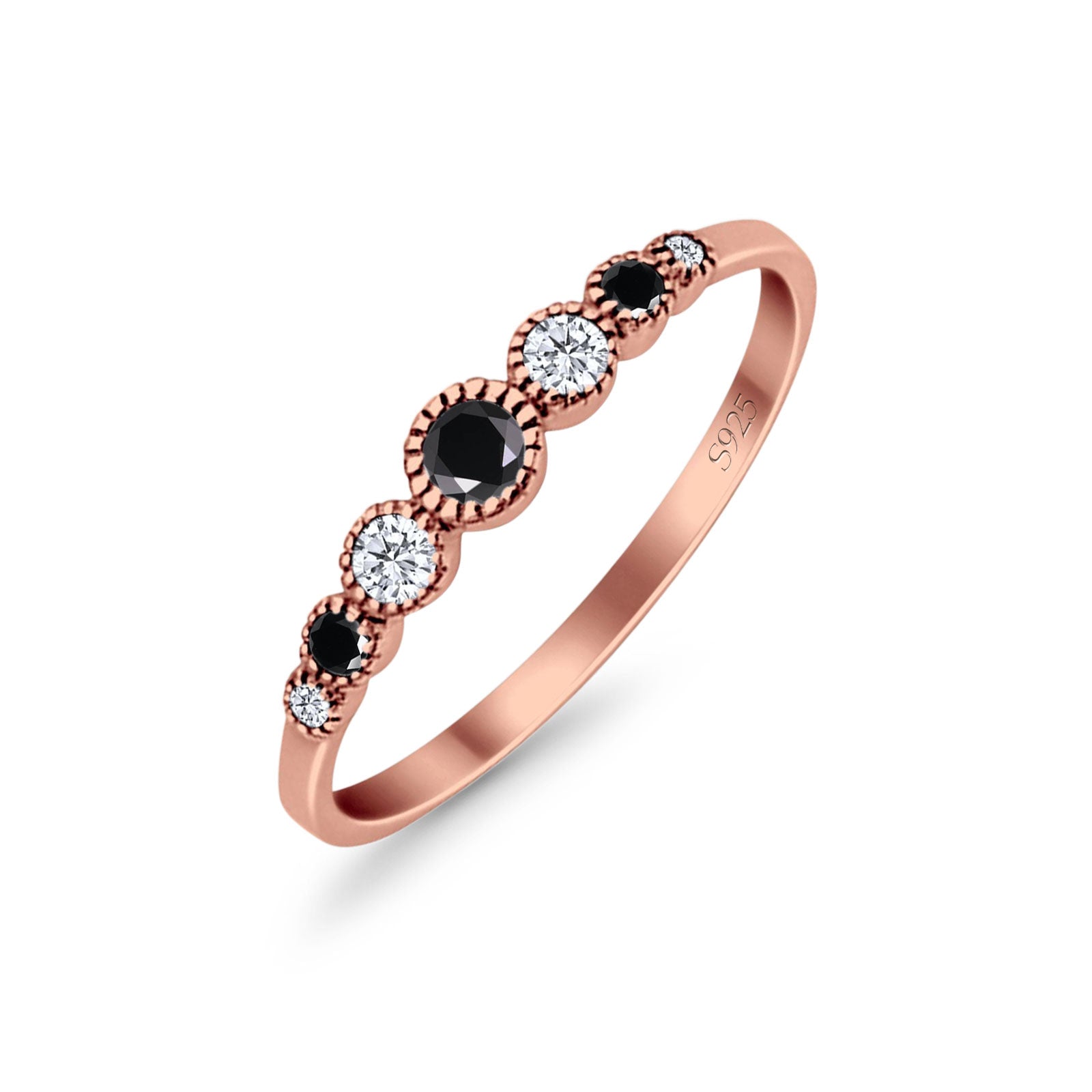 Half Eternity Band Round Simulated Black Cubic Zirconia 925 Sterling Silver (4mm)