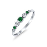 Half Eternity Band Round Simulated Green Emerald Cubic Zirconia 925 Sterling Silver (4mm)