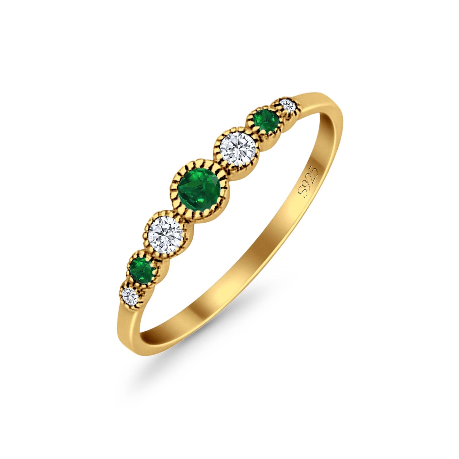 Half Eternity Band Round Simulated Green Emerald Cubic Zirconia 925 Sterling Silver (4mm)