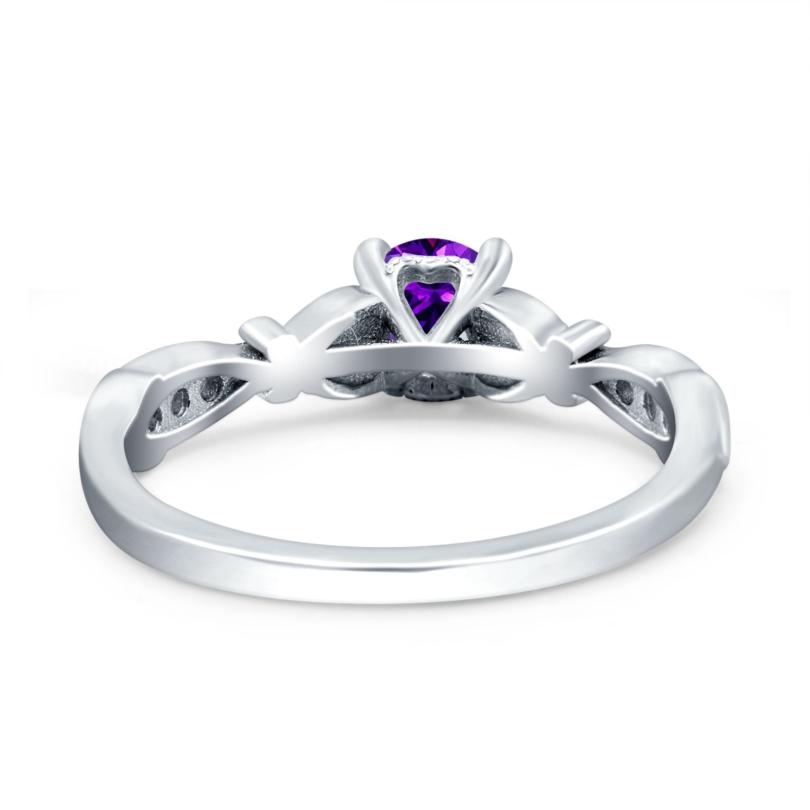 Heart Filigree Art Deco Wedding Bridal Ring Round Simulated Cubic Zirconia 925 Sterling Silver