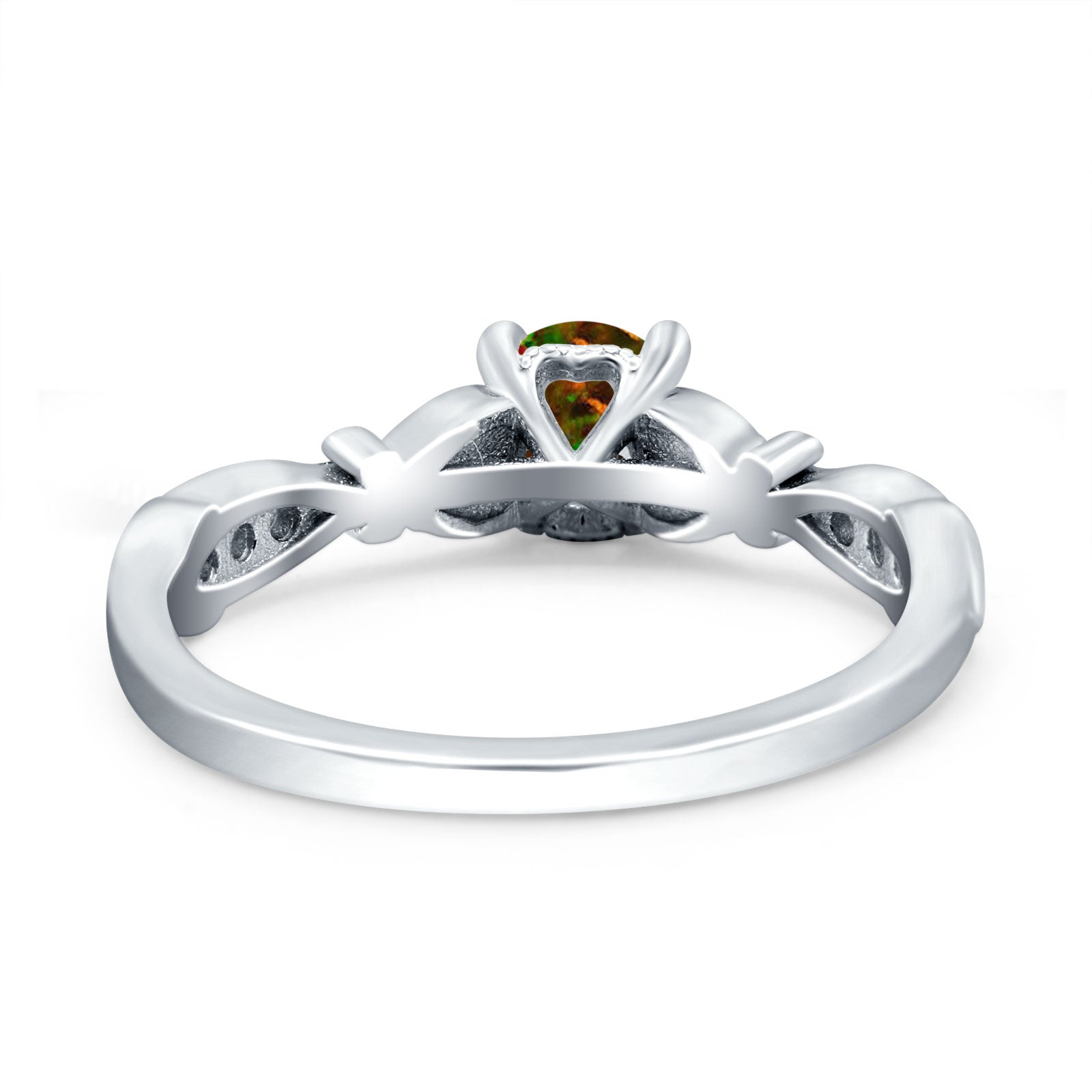 Heart Filigree Art Deco Wedding Bridal Ring Round Simulated Cubic Zirconia 925 Sterling Silver