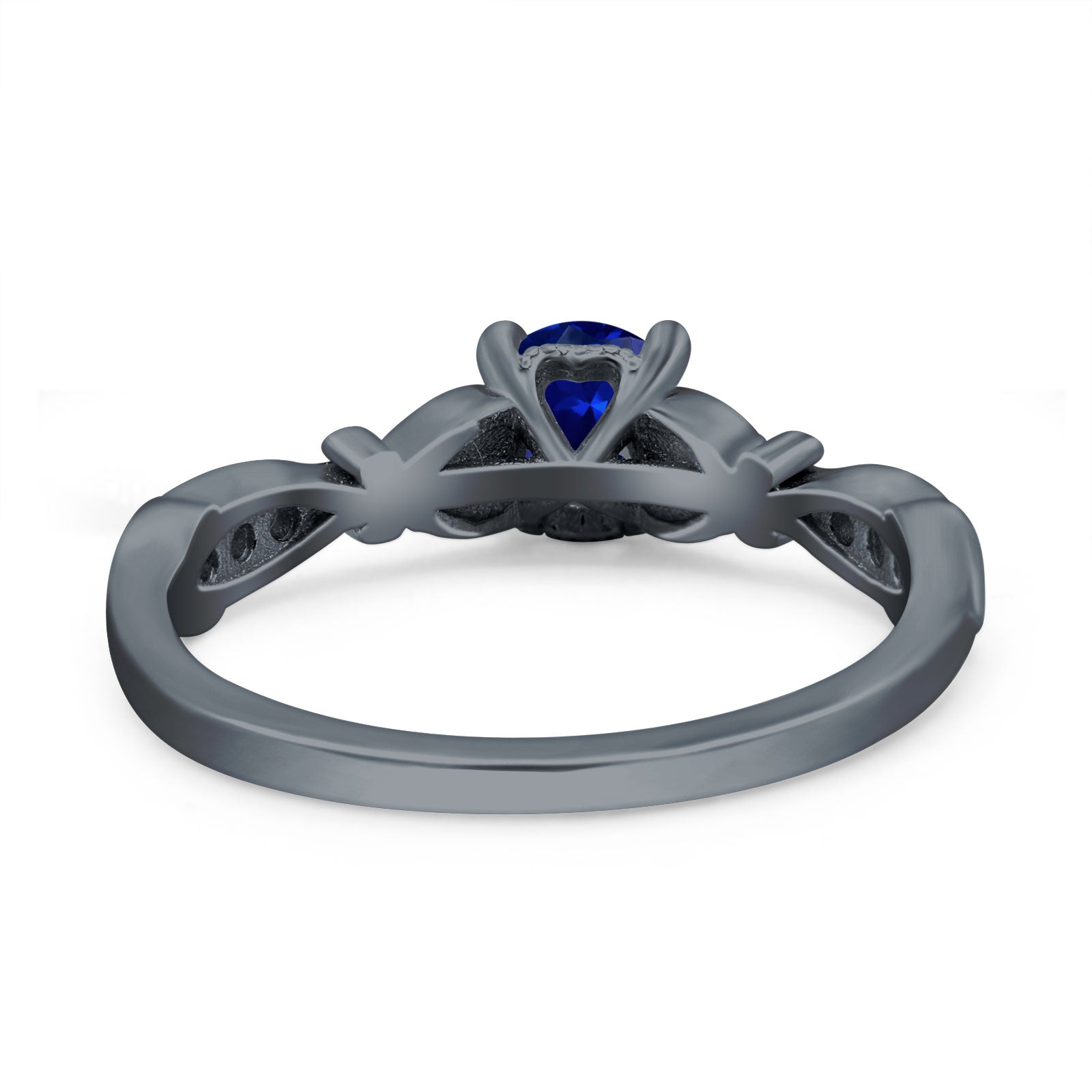 Heart Filigree Art Deco Wedding Bridal Ring Round Simulated Cubic Zirconia 925 Sterling Silver