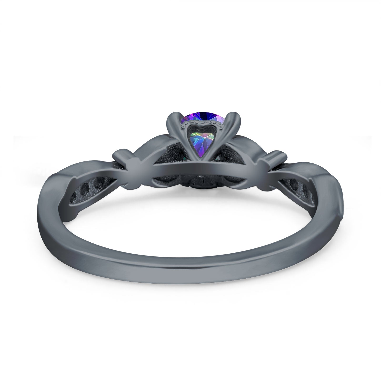 Heart Filigree Art Deco Wedding Bridal Ring Round Simulated Cubic Zirconia 925 Sterling Silver