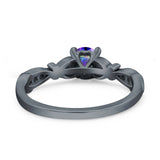 Heart Filigree Art Deco Wedding Bridal Ring Round Simulated Cubic Zirconia 925 Sterling Silver