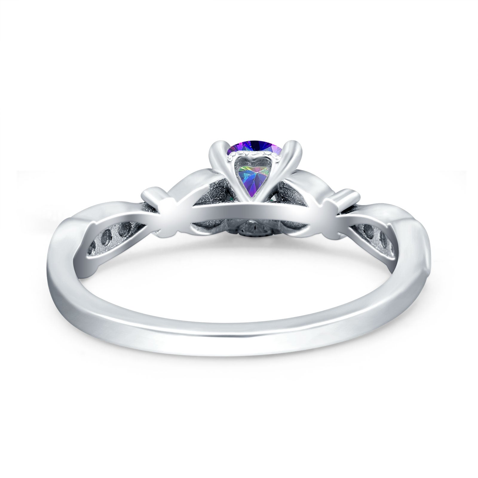 Heart Filigree Art Deco Wedding Bridal Ring Round Simulated Cubic Zirconia 925 Sterling Silver