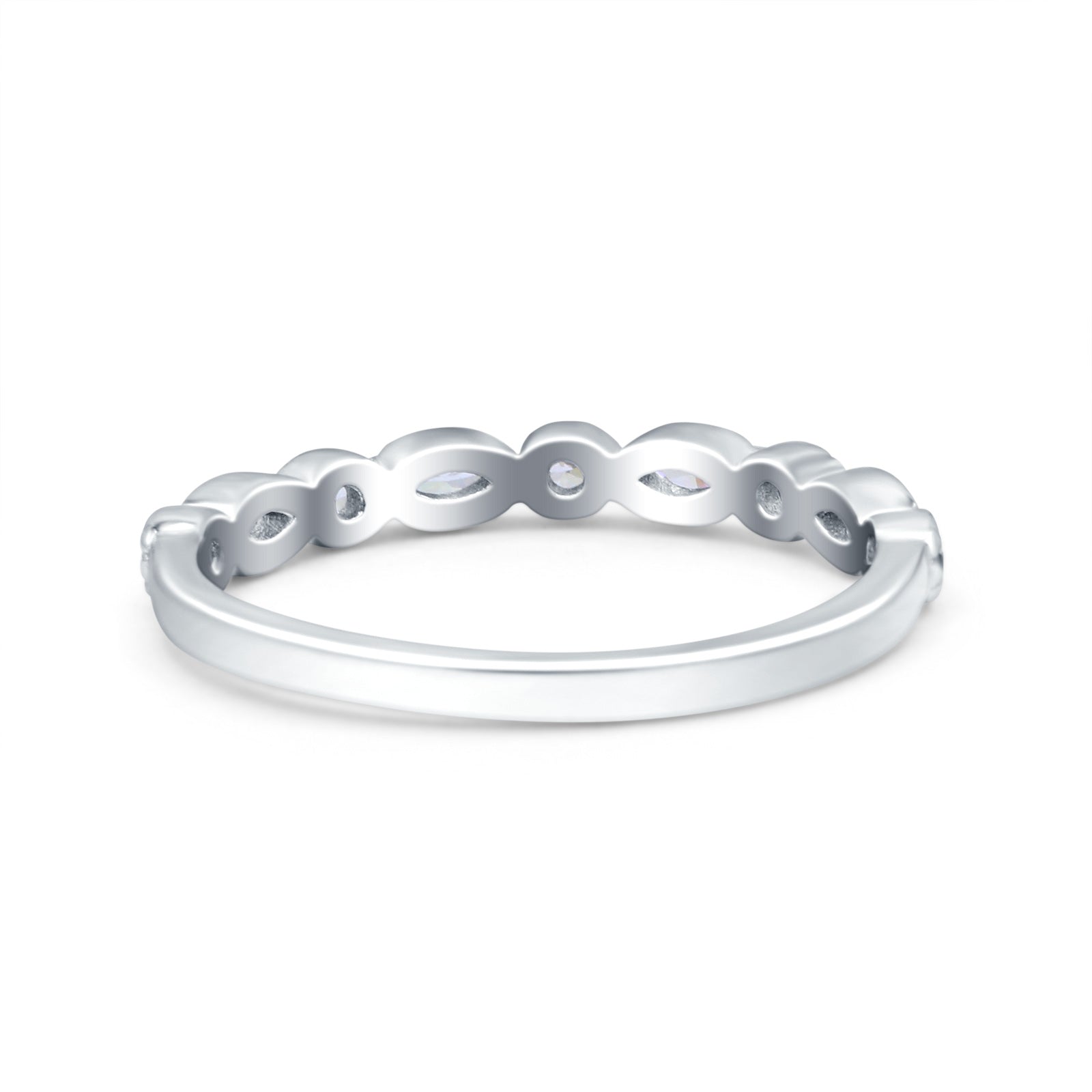 Half Eternity Band Marquise Round Simulated Cubic Zirconia 925 Sterling Silver (2.5mm)
