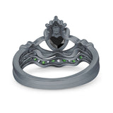 Claddagh Accent Heart Wedding Bridal Set Piece Ring Band Round Green Emerald Simulated Cubic Zirconia 925 Sterling Silver