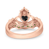 Claddagh Accent Heart Wedding Bridal Set Piece Ring Band Round Green Emerald Simulated Cubic Zirconia 925 Sterling Silver
