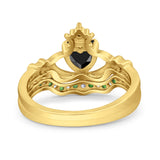 Claddagh Accent Heart Wedding Bridal Set Piece Ring Band Round Green Emerald Simulated Cubic Zirconia 925 Sterling Silver