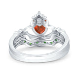 Claddagh Accent Heart Wedding Bridal Set Piece Ring Band Round Green Emerald Simulated Cubic Zirconia 925 Sterling Silver