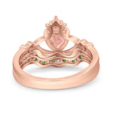 Claddagh Accent Heart Wedding Bridal Set Piece Ring Band Round Green Emerald Simulated Cubic Zirconia 925 Sterling Silver