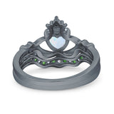 Claddagh Accent Heart Wedding Bridal Set Piece Ring Band Round Green Emerald Simulated Cubic Zirconia 925 Sterling Silver